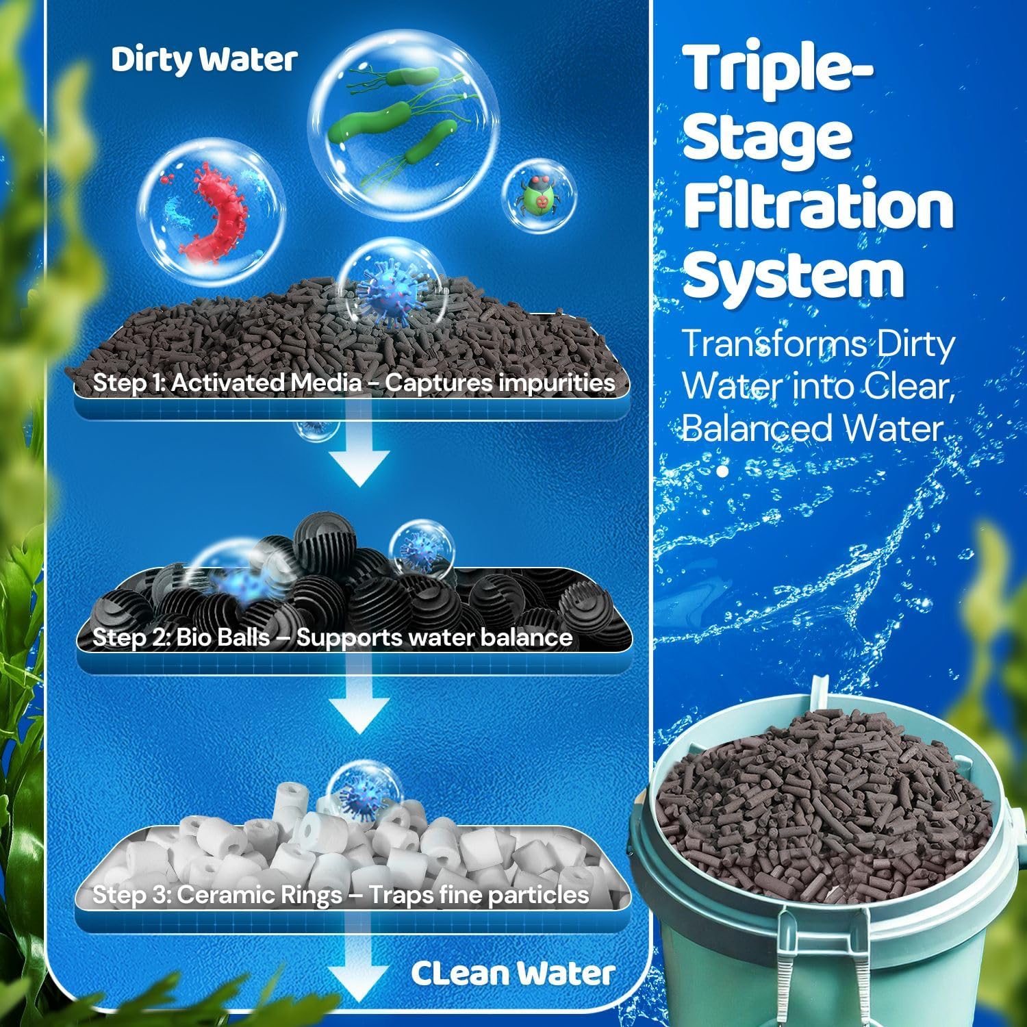 Aquarium Canister Filter Media Set, Bio Balls, Rings & Carbon | Aquarium Bio Media: 40 Bio Balls, 500G Ceramic Rings