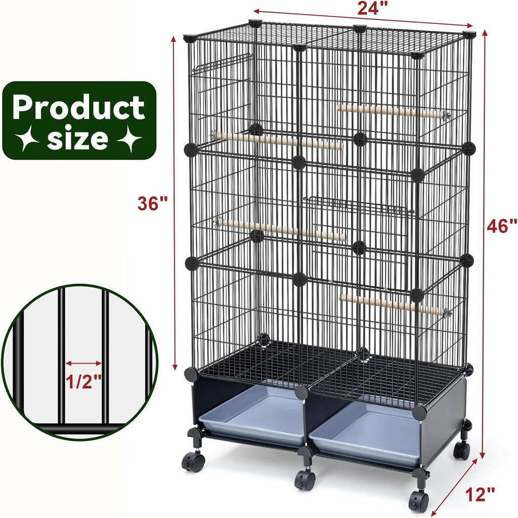 Upgraded Encrypted Metal 46-Inch Bird Cage for Parrot Parakeets | Parakeet Cage with Wooden Perches, Slide-Out Tray