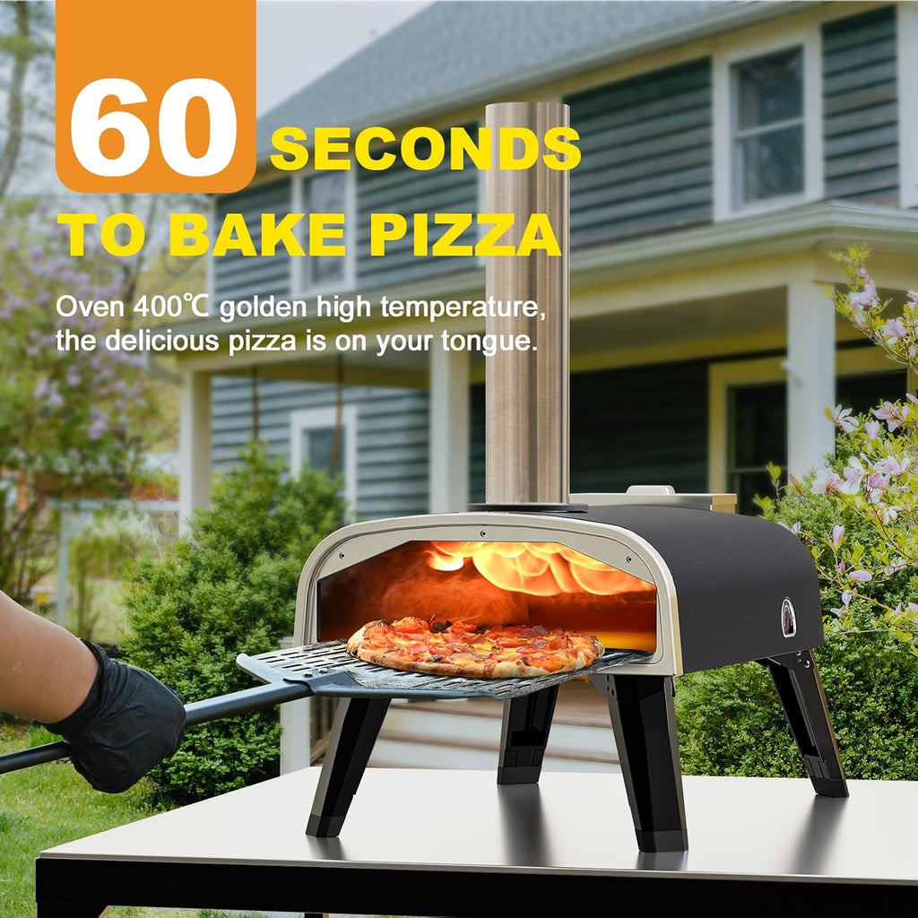 Pizza Oven Outdoor 12" Wood Fired Pizza Ovens Pellet Pizza Stove for outside, Portable Stainless Steel Pizza Oven for
