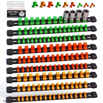 SWANLAKE Organizer Socket Holder, 9PCS 1/4-Inch x 48 Clips, 3/8-Inch x 45 Clips, 1/2-Inch x 36 Clips, Premium Quality
