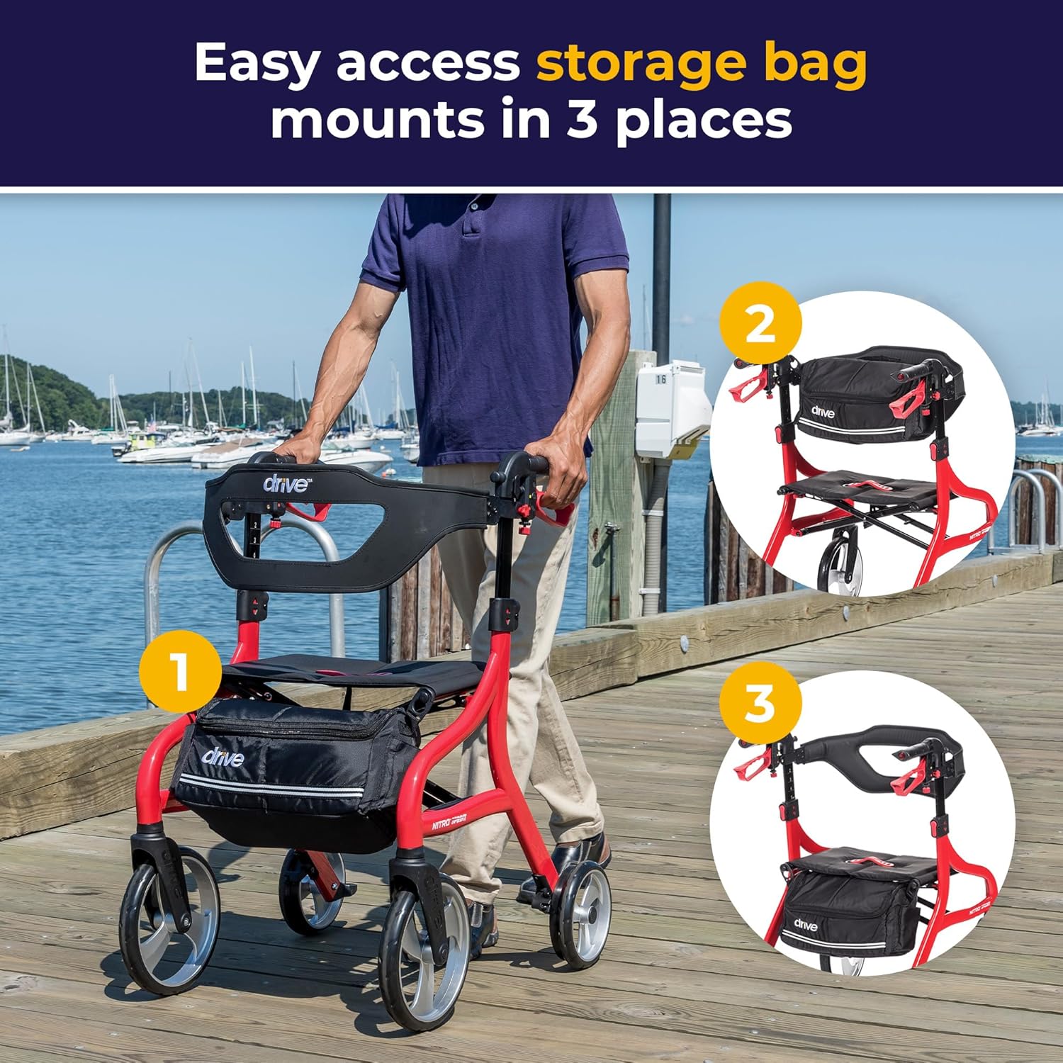 Nitro Sprint Foldable Rollator Walker with Seat - Lightweight Support - Large Wheels - Compact Folding Design