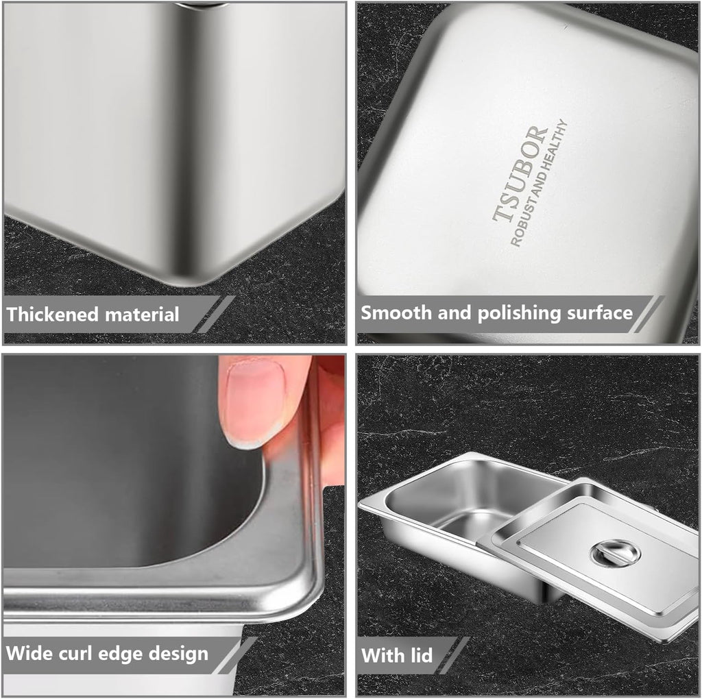 6 Set Hotel Pans Full Size 2.5" Deep Stainless Steel Steam Table Pan w/Lids