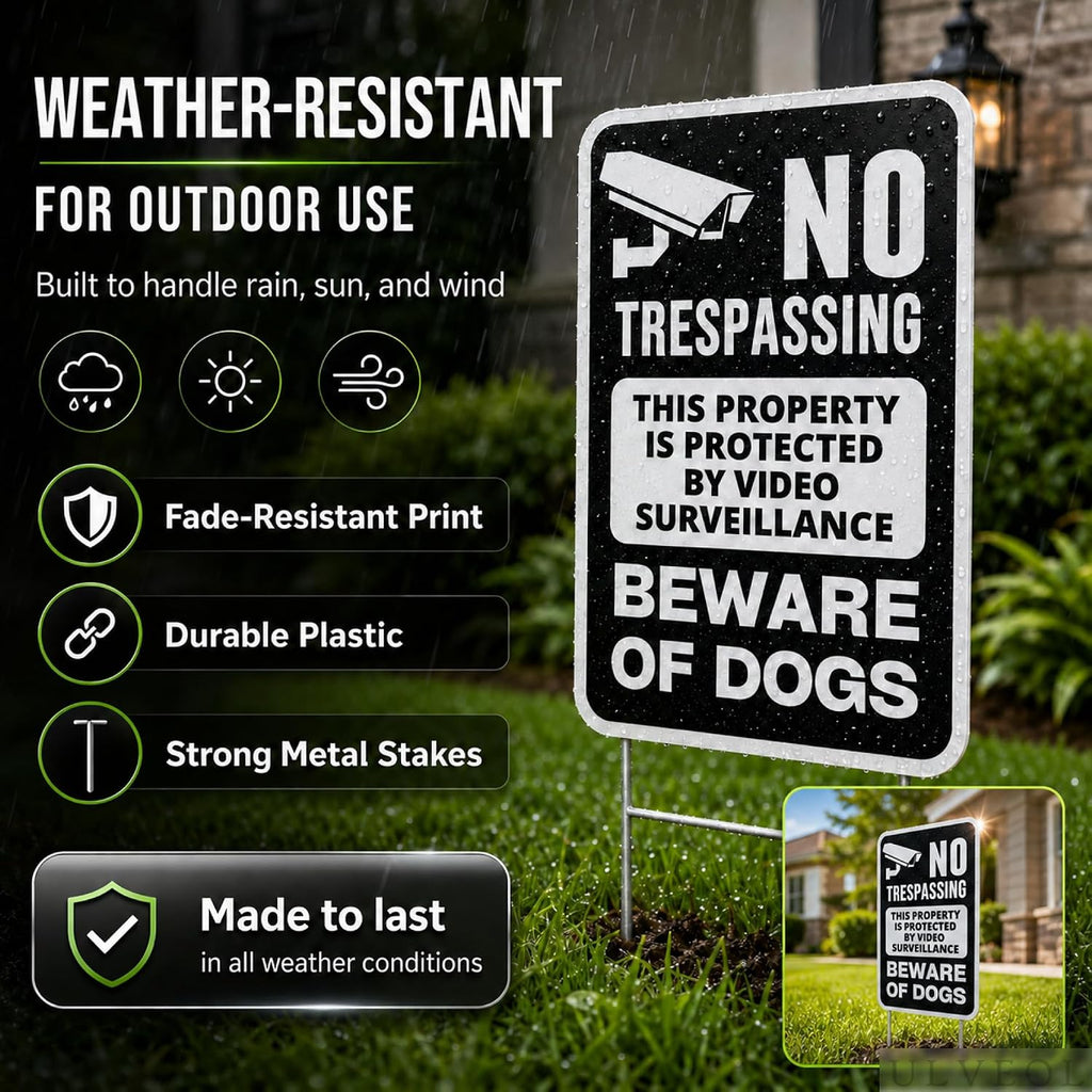 Set of 3 Double Sided 12x8 Inches Beware of Dog Plastic Sign with Metal Stakes - No Trespassing This Property Is
