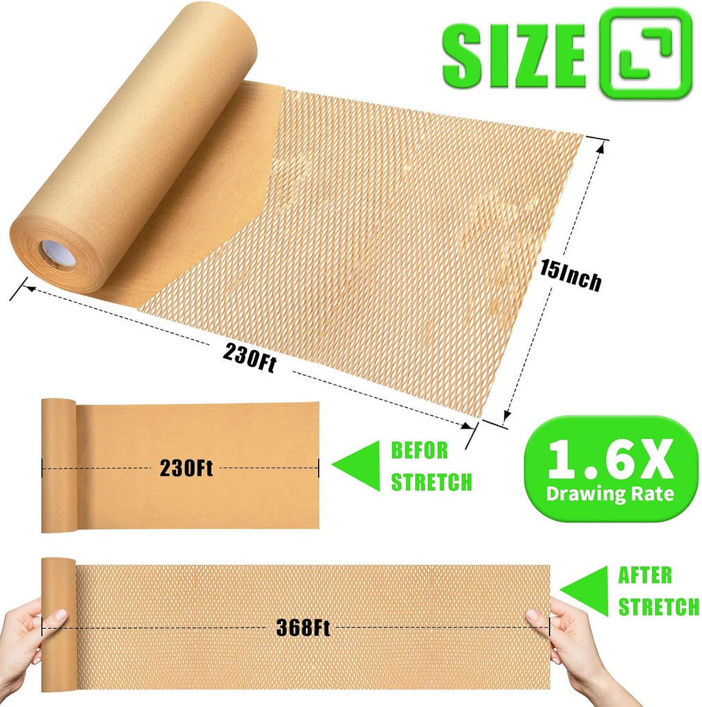 Honeycomb Packing Paper, MINHAO 15"x230' Eco Friendly Packing Paper for Moving Recyclable Honeycomb Paper Moving