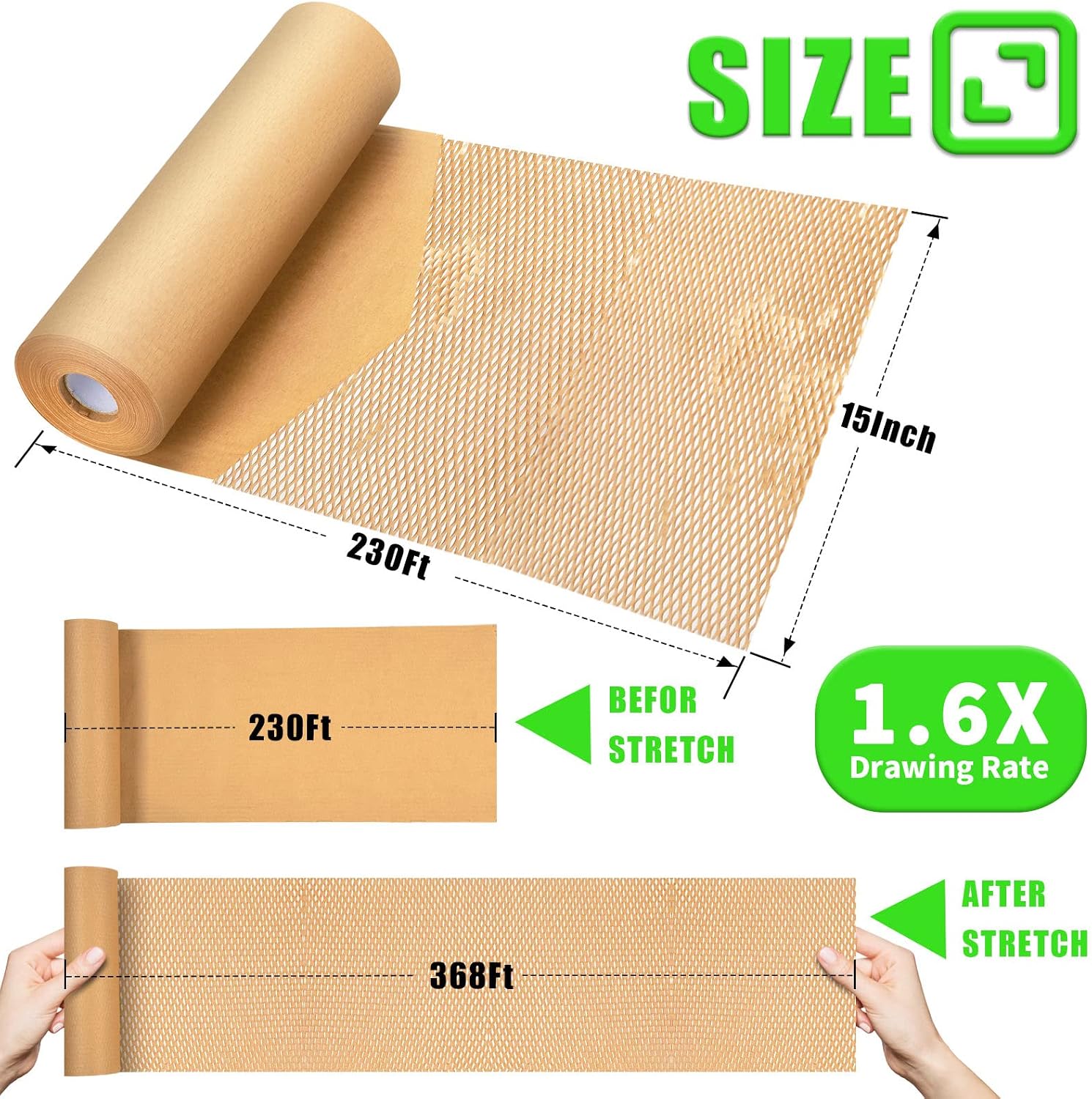 Honeycomb Packing Paper, MINHAO 15"x230' Eco Friendly Packing Paper for Moving Recyclable Honeycomb Paper Moving