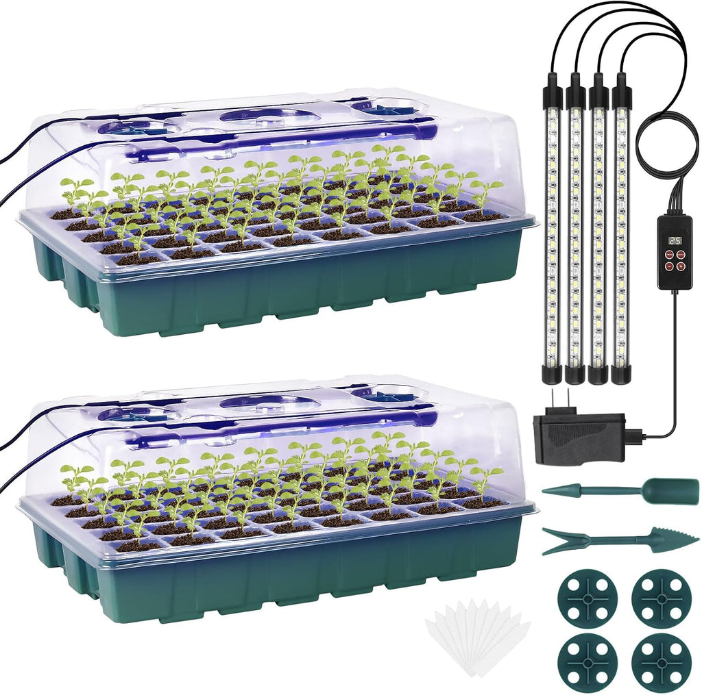 Seed Starter Tray with Grow Light, Intelligent Display Digital Controller, 80 Cells Seed Starter Kit with Humidity
