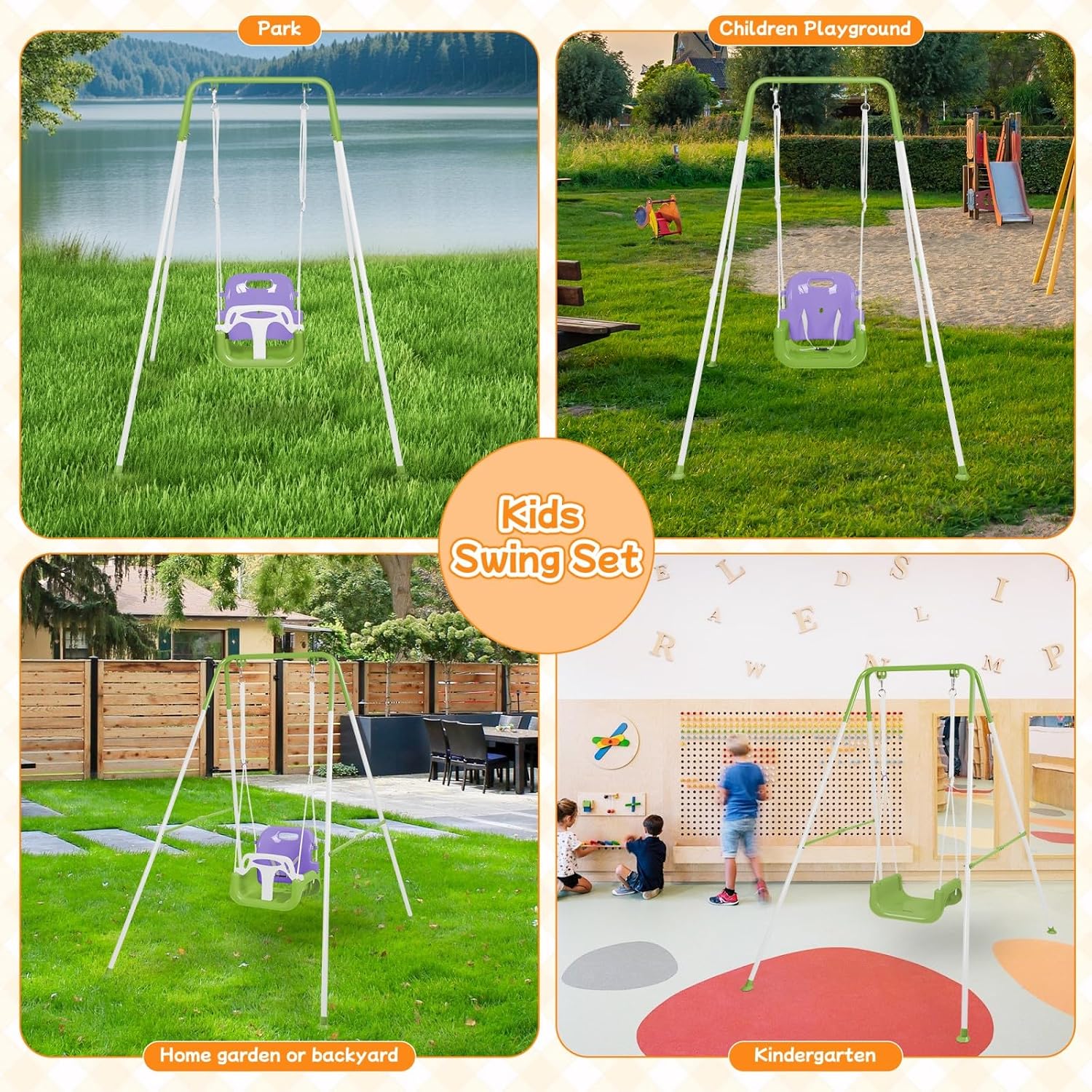 4-in-1 Toddler Swing Set & Baby Jumper and Bouncer for Toddlers, Foldable Baby Swing Stand for Outdoor Indoor Play