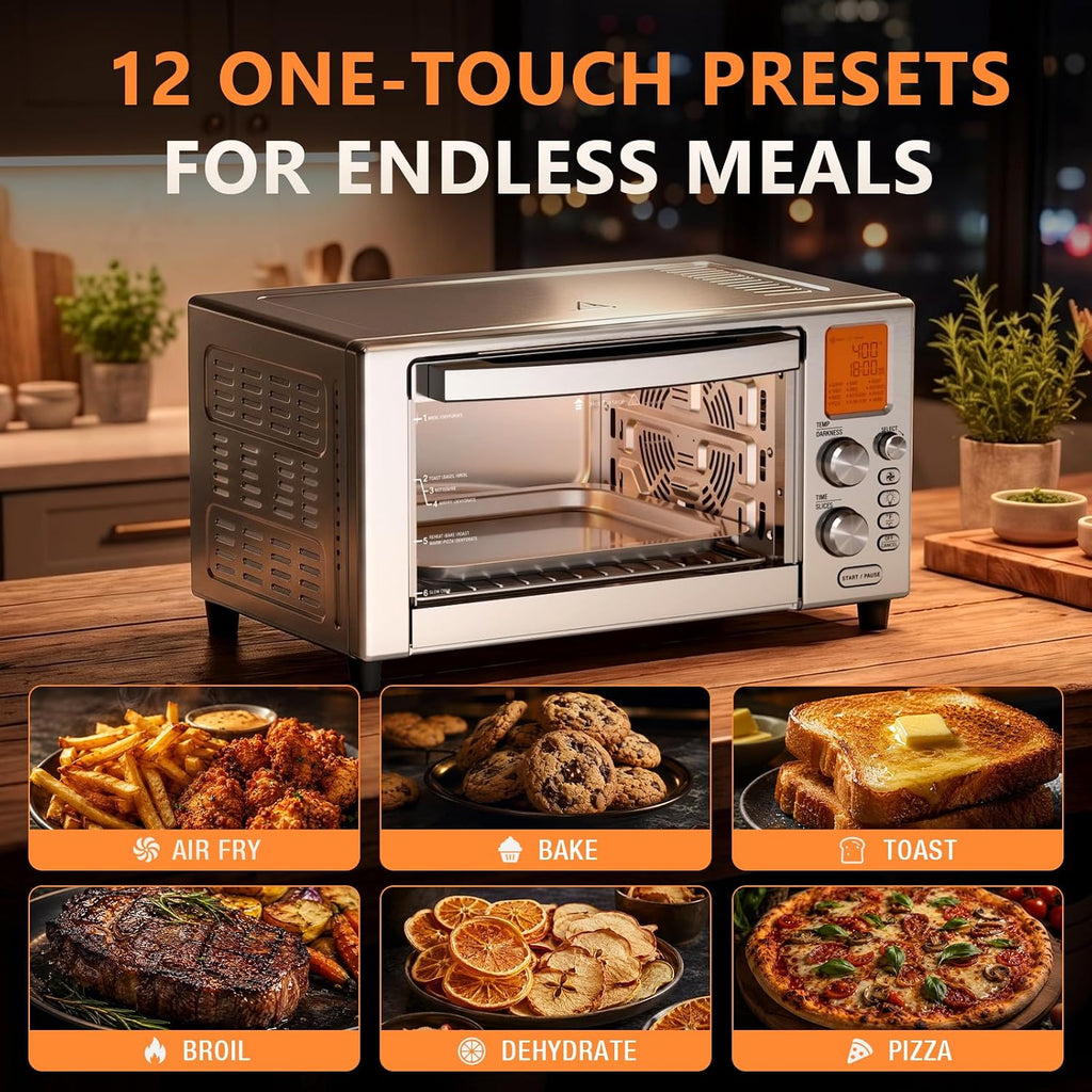 12-in-1 Air Fryer Toaster Oven Combo, 22L Countertop Oven | Stainless Steel 1500W Convection Oven with Rotisserie