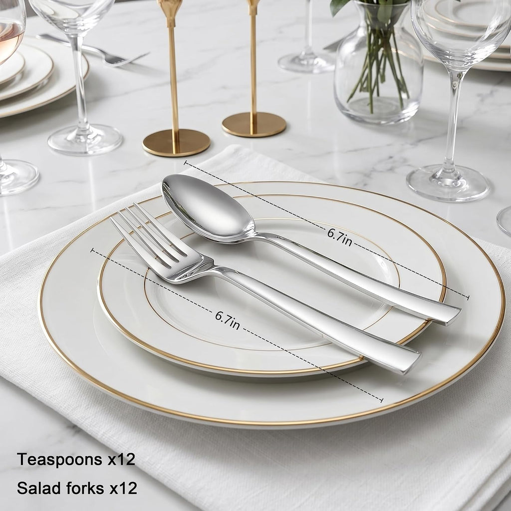 24-Piece Forks and Spoons Set, 12 Dessert Forks and 12 Teaspoons