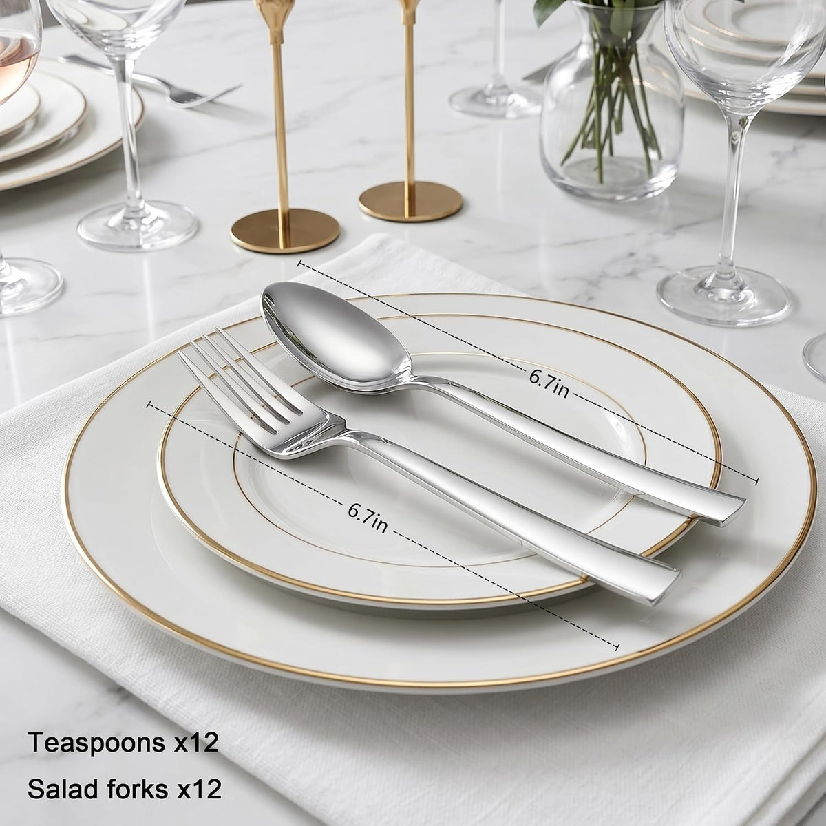24-Piece Forks and Spoons Set, 12 Dessert Forks and 12 Teaspoons