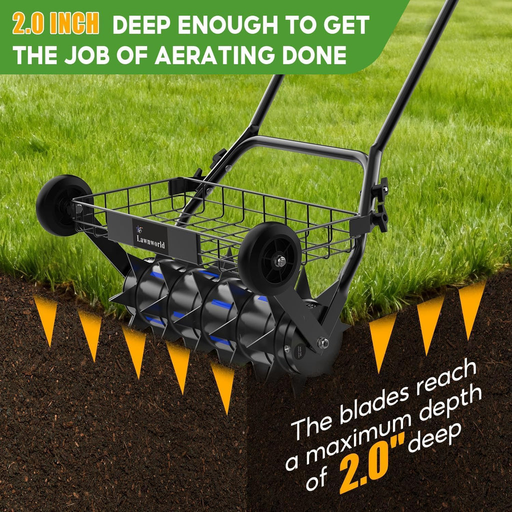 2-in-1 Rolling Lawn Aerator & Lawn Roller, Removable Gear Spikes for Easy Switch, Up to 100 lbs Capacity, Heavy Duty