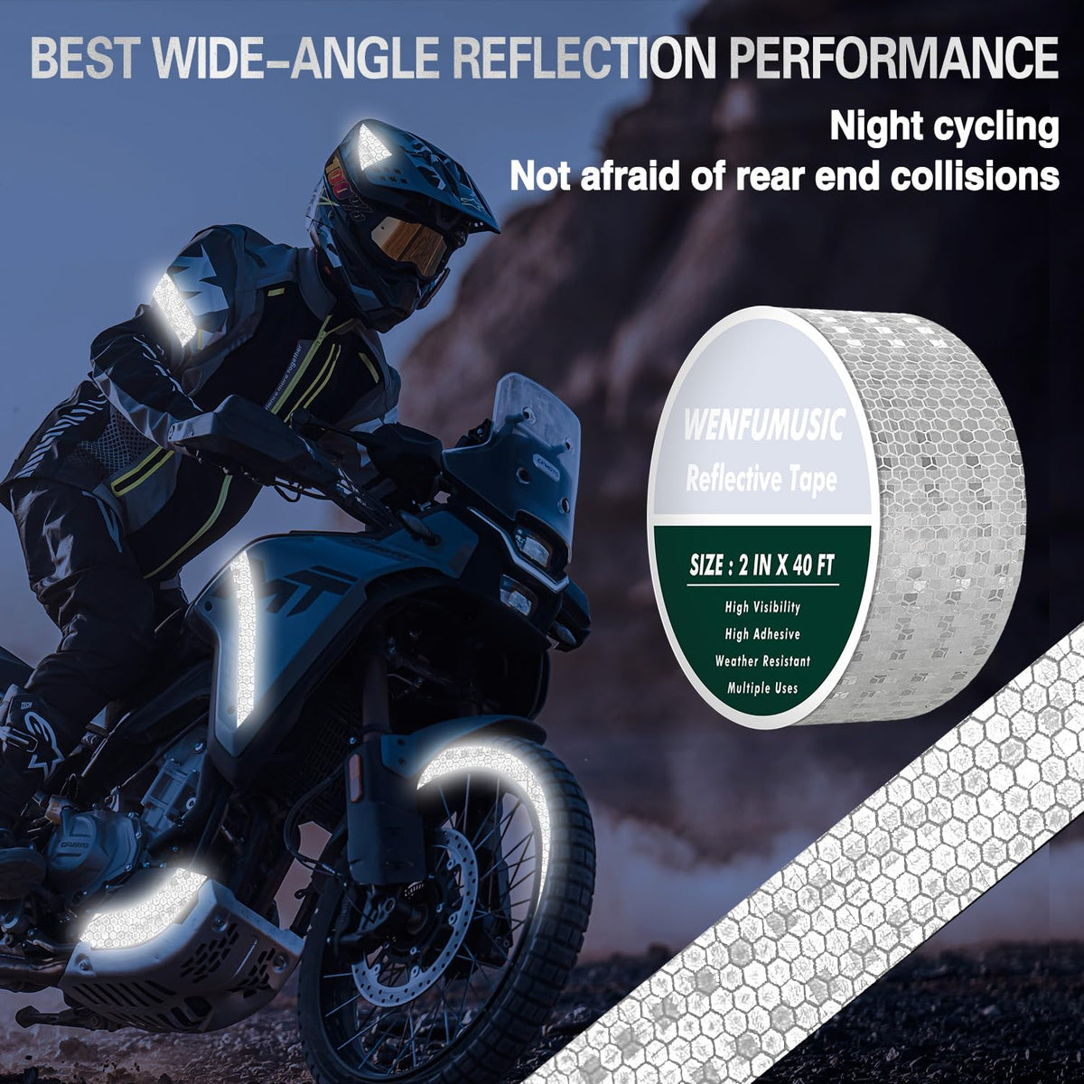 Reflective Tape 2" x40ft Fluorescent White, DOT-C2 Waterproof Reflective Stickers & Reflector Tape with Strong