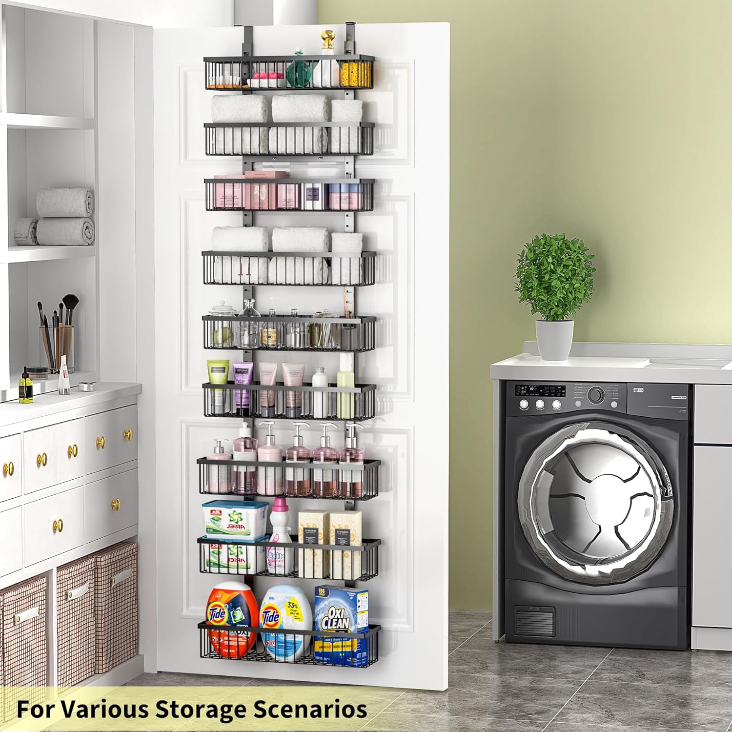 9-Tier Over The Door Pantry Organizer, Pantry Organization and Storage, Black Hanging Basket Wall Spice Rack