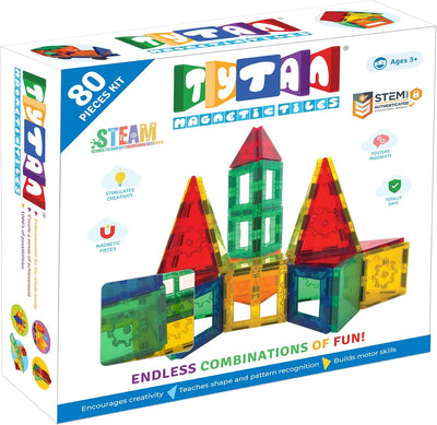 Tiles 80-Piece Magnetic Tiles Building Set, Ergonomic Design, Kids’ STEM Toy, Race Cars, Architectural Building