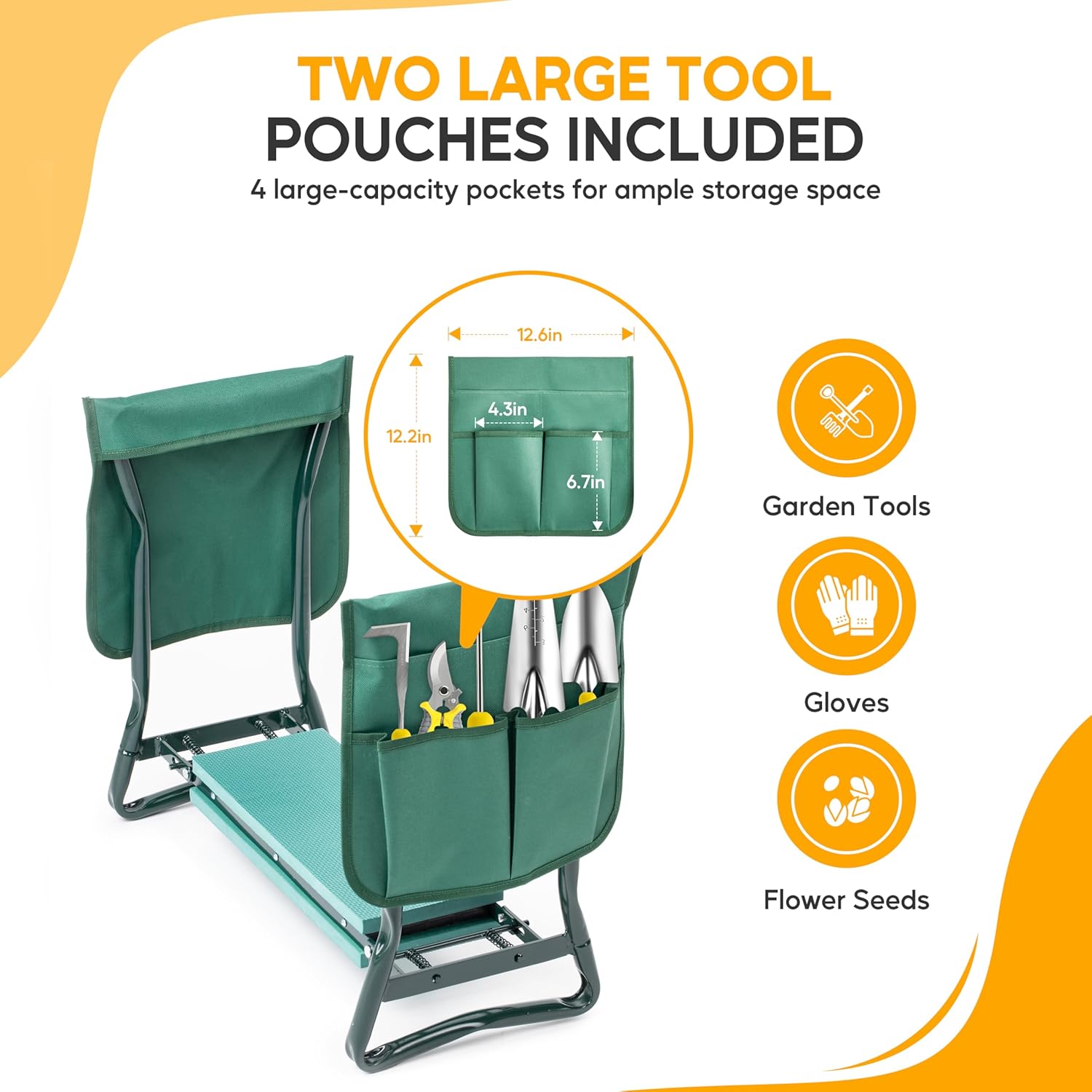 Garden Kneeler and Seat, Foldable Kneeling Stool with Thicker EVA Foam Pad, Heavy Duty Bench with Tool Pouch, Gifts