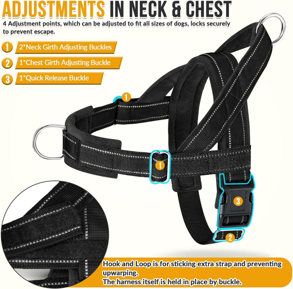 No Pull Dog Harness - Heavy Duty Dog Harness and Leash Set for Medium Large Dogs, Reflective Tactical Harness with