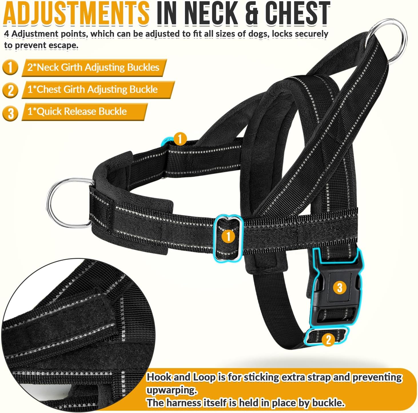 No Pull Dog Harness - Heavy Duty Dog Harness and Leash Set for Medium Large Dogs, Reflective Tactical Harness with