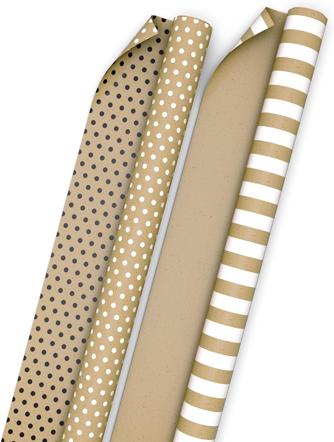 Reversible Wrapping Paper Rolls, 2 Rolls (Kraft, Striped, Dots)