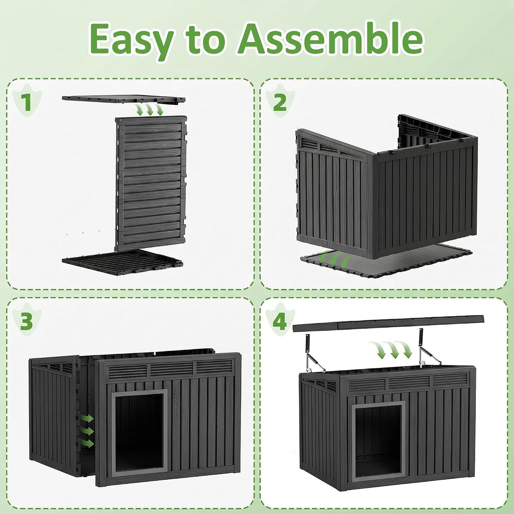 Chicken Coop, Resin PP Material Outdoor Duck House, Wood Grain Finish Sloped Roof Poultry Shelter, Gas Strut Top