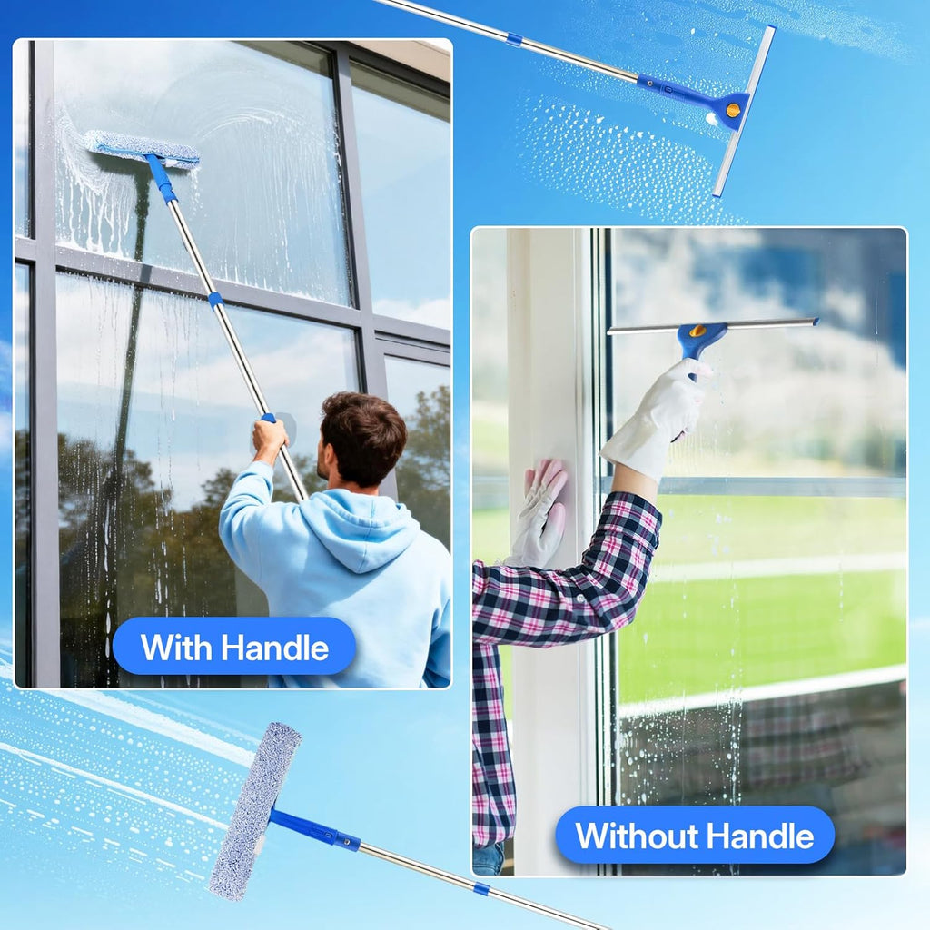 Professional Window Cleaning Kit with Bucket 3 Gallon, 76" Long Handle Window Squeegee and Microfiber Scrubber, High