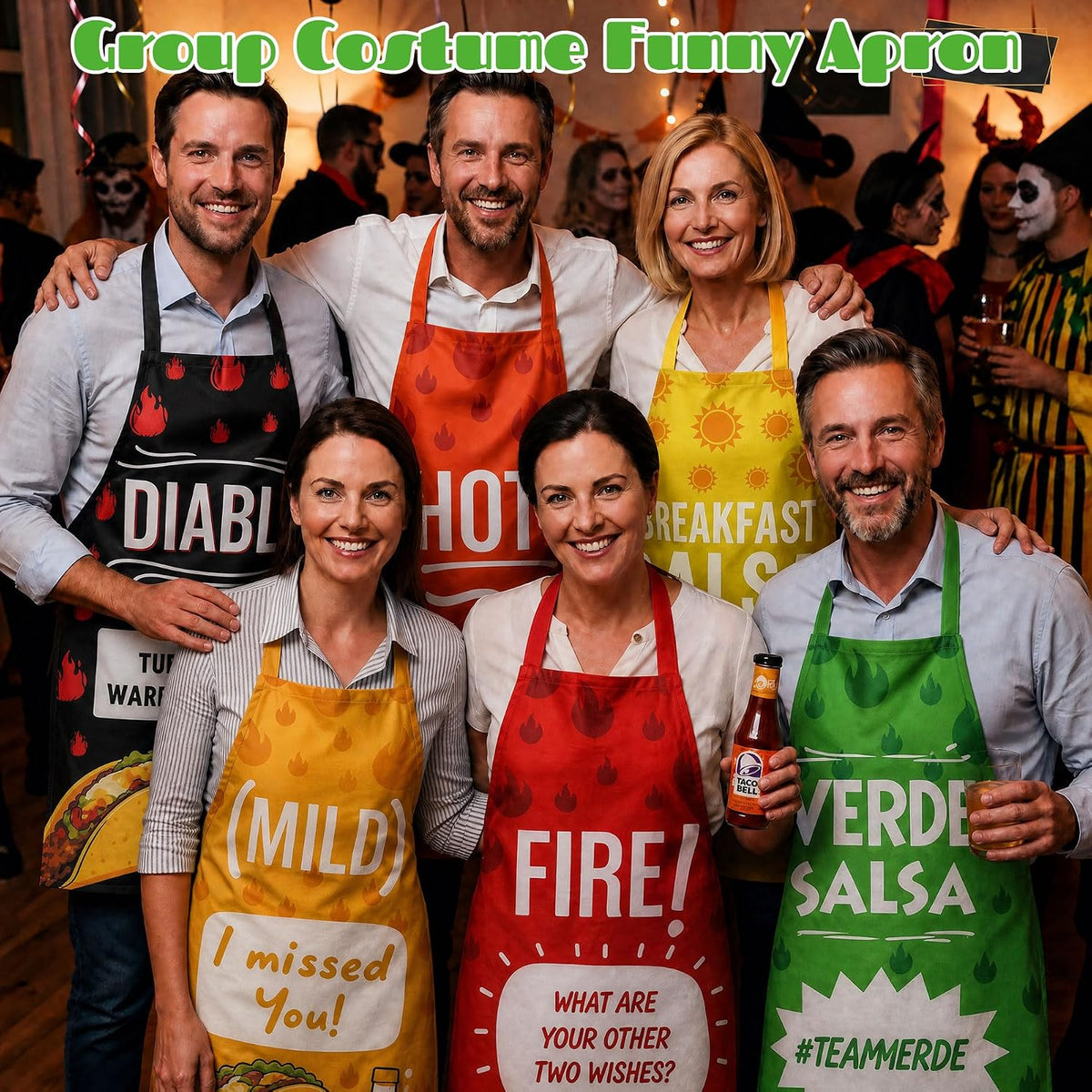 6 Pcs Taco Sauce Costume, Halloween Group Costume Condiment Apron
