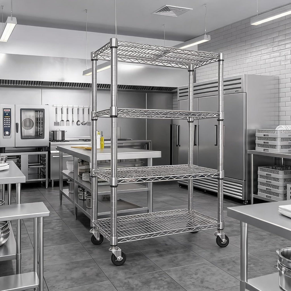 NSF Metal Shelving with Wheels, 4-Tier/1800LBS, 71"H Storage Shelves