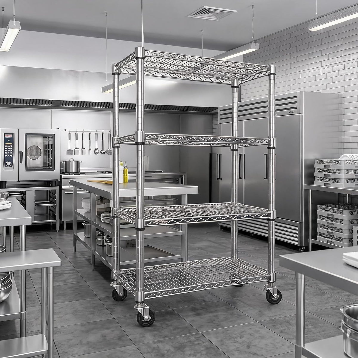 NSF Metal Shelving with Wheels, 4-Tier/1800LBS, 71"H Storage Shelves