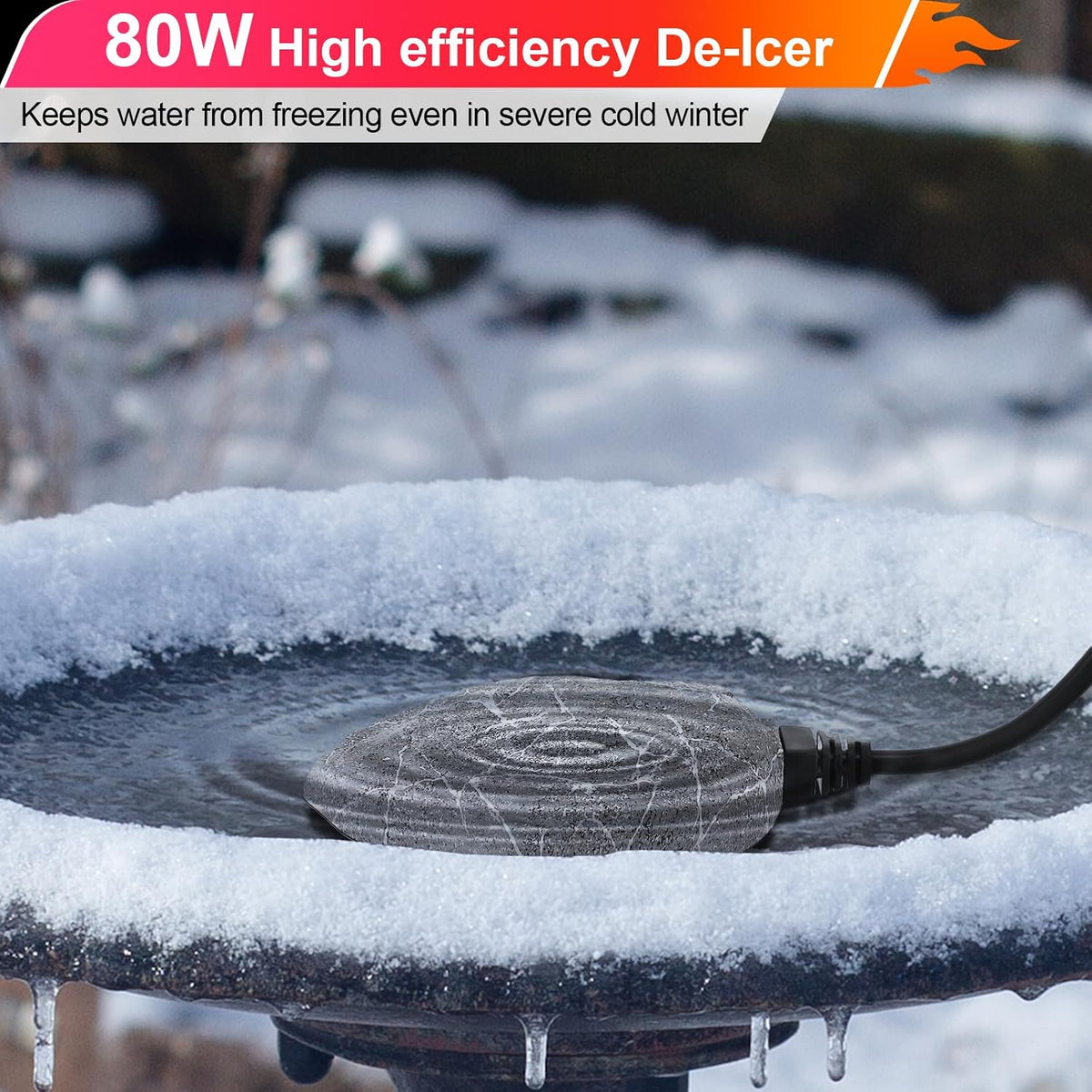Bird Bath Deicer Heated Rock, 80W, Aluminum Base, 1 Pack, Grey