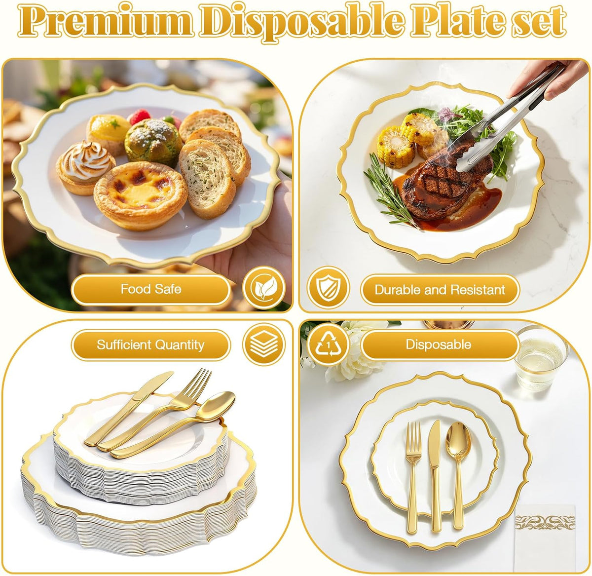 175 Piece Disposable Plastic Plates Dinnerware Set for 25 Guests