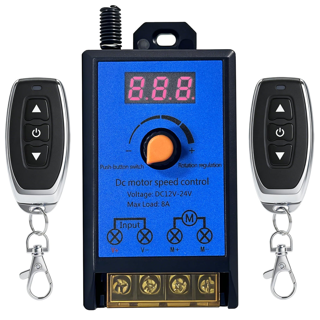 DC12V-24V 8A Motor Speed Controller,2 Remote Controls,for DC Motors,LED,Fan
