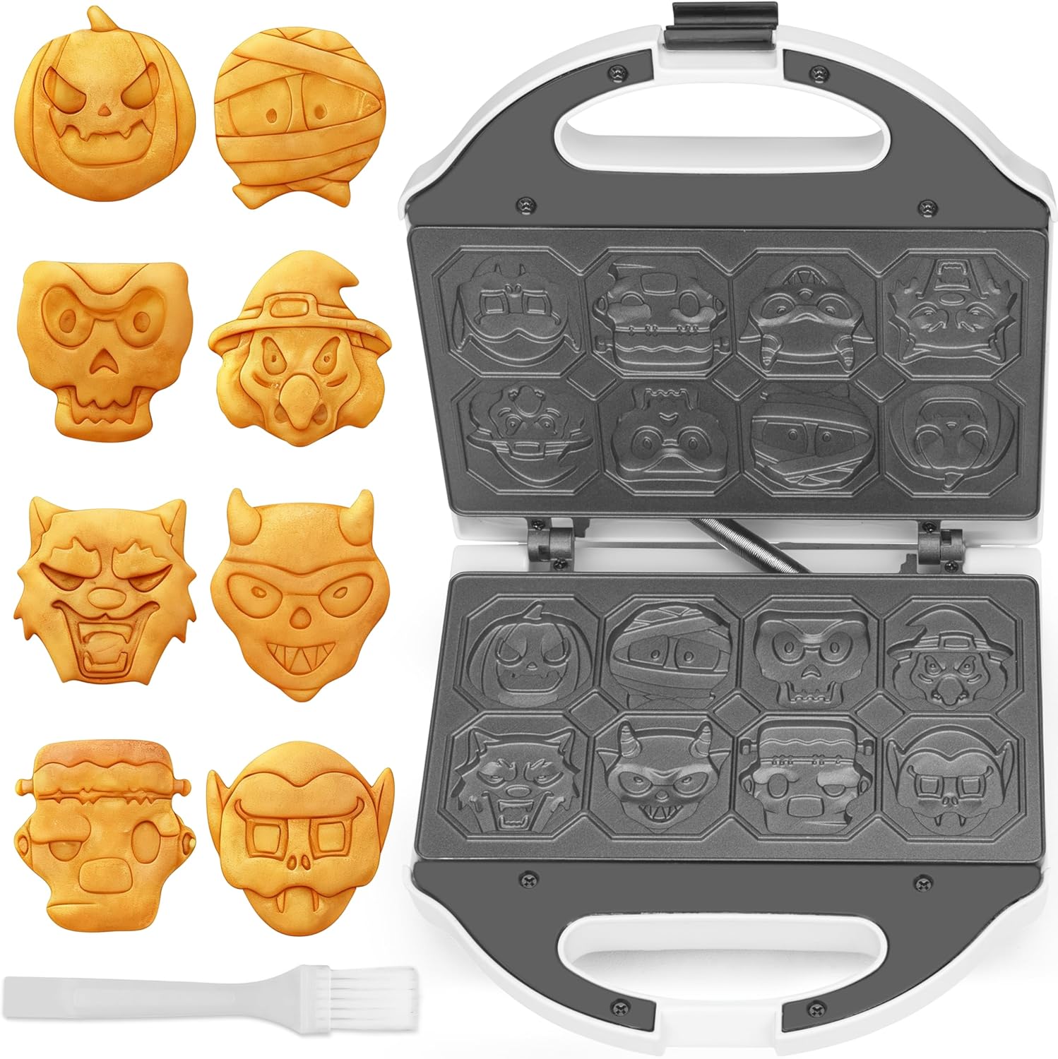 Spooky Mini Waffle Maker for Kids, Mini Pancake Maker Machine, Electric Small Waffle Iron, 8 Fun Character Waffle