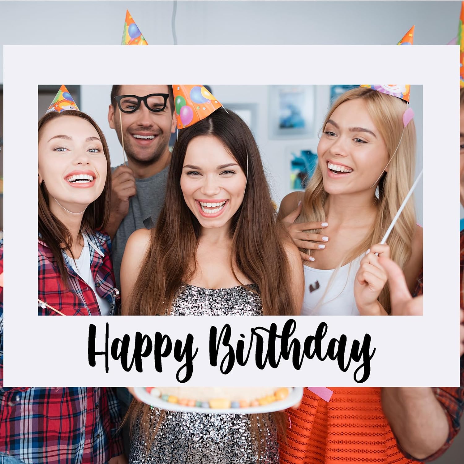 32 x 24 in Extra Large Happy Birthday Photo Booth Frame Props,White