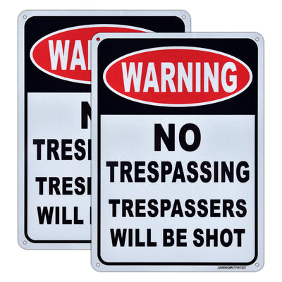 Trespassers Will Be Shot Warning Signs - 2 Pack 10x7 Inch No Trespassing