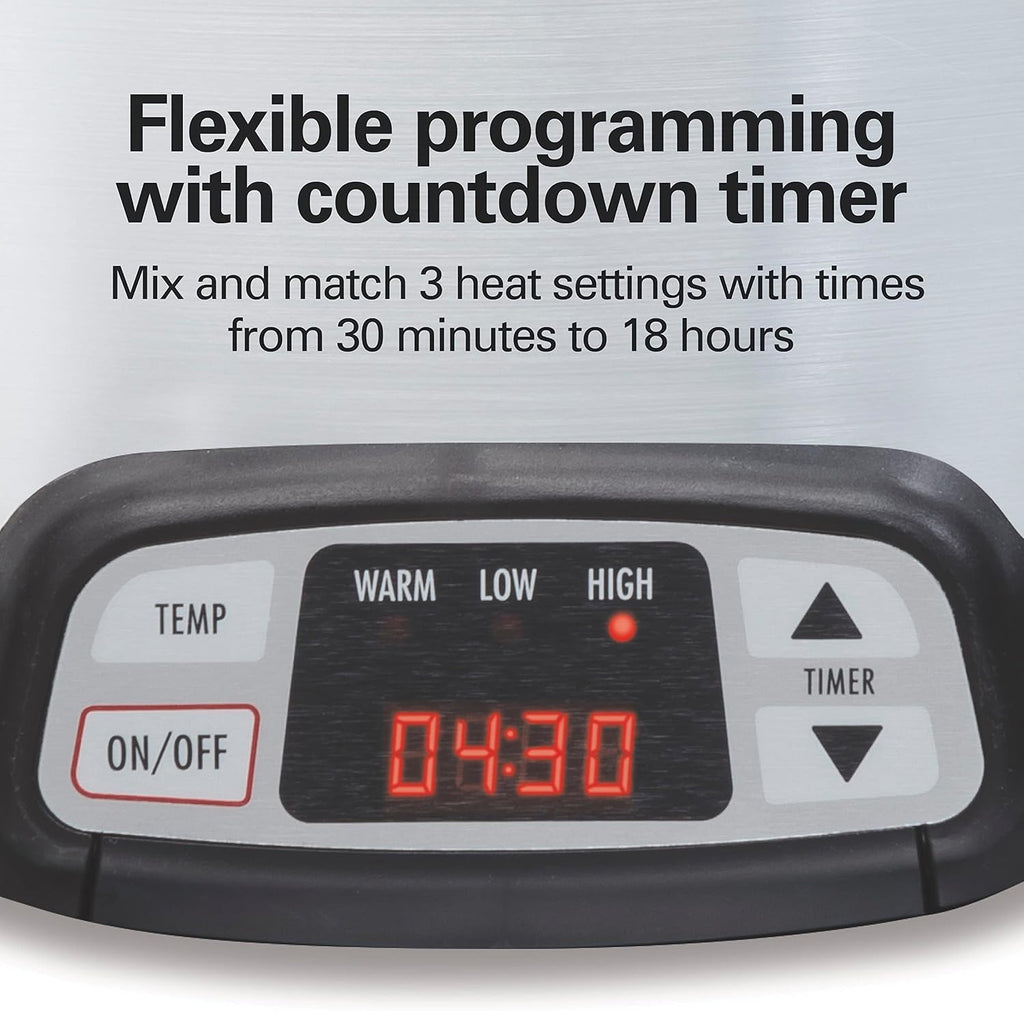 Set & Forget 8 Quart Programmable Slow Cooker | Flexible Cooking Options With 3 Heat and Adjustable Time Settings |