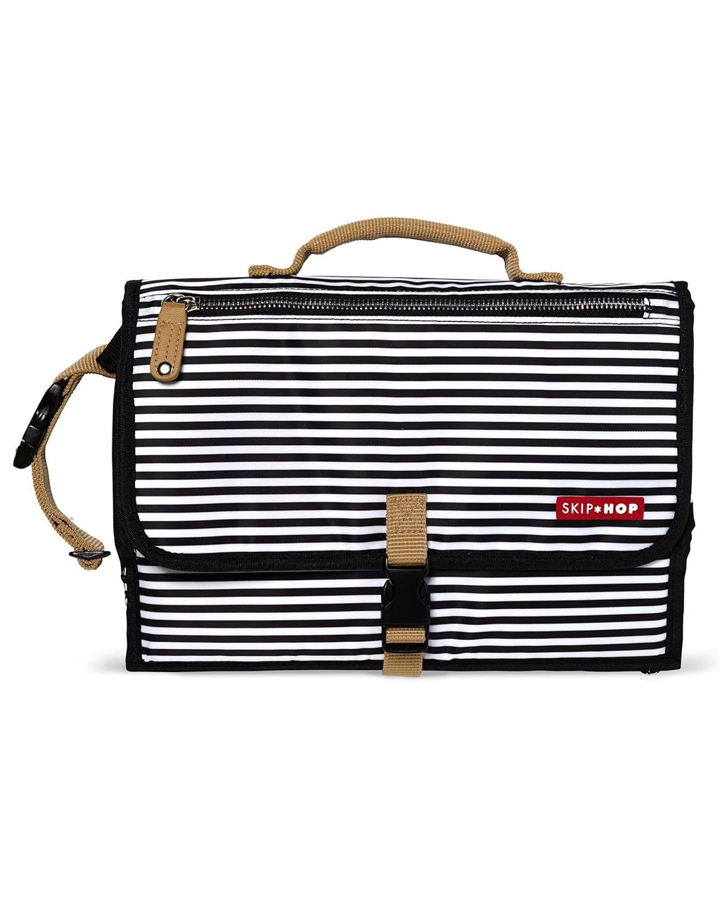 Pronto Signature Portable Changing Mat, Cushioned Diaper Changing Pad with Built-in Pillow, Black Stripe