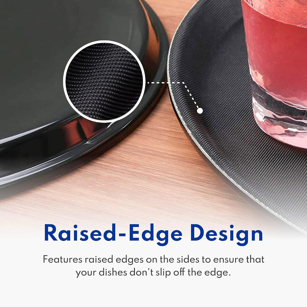 Non-Slip Serving Tray, 18 Inch Round Black Plastic