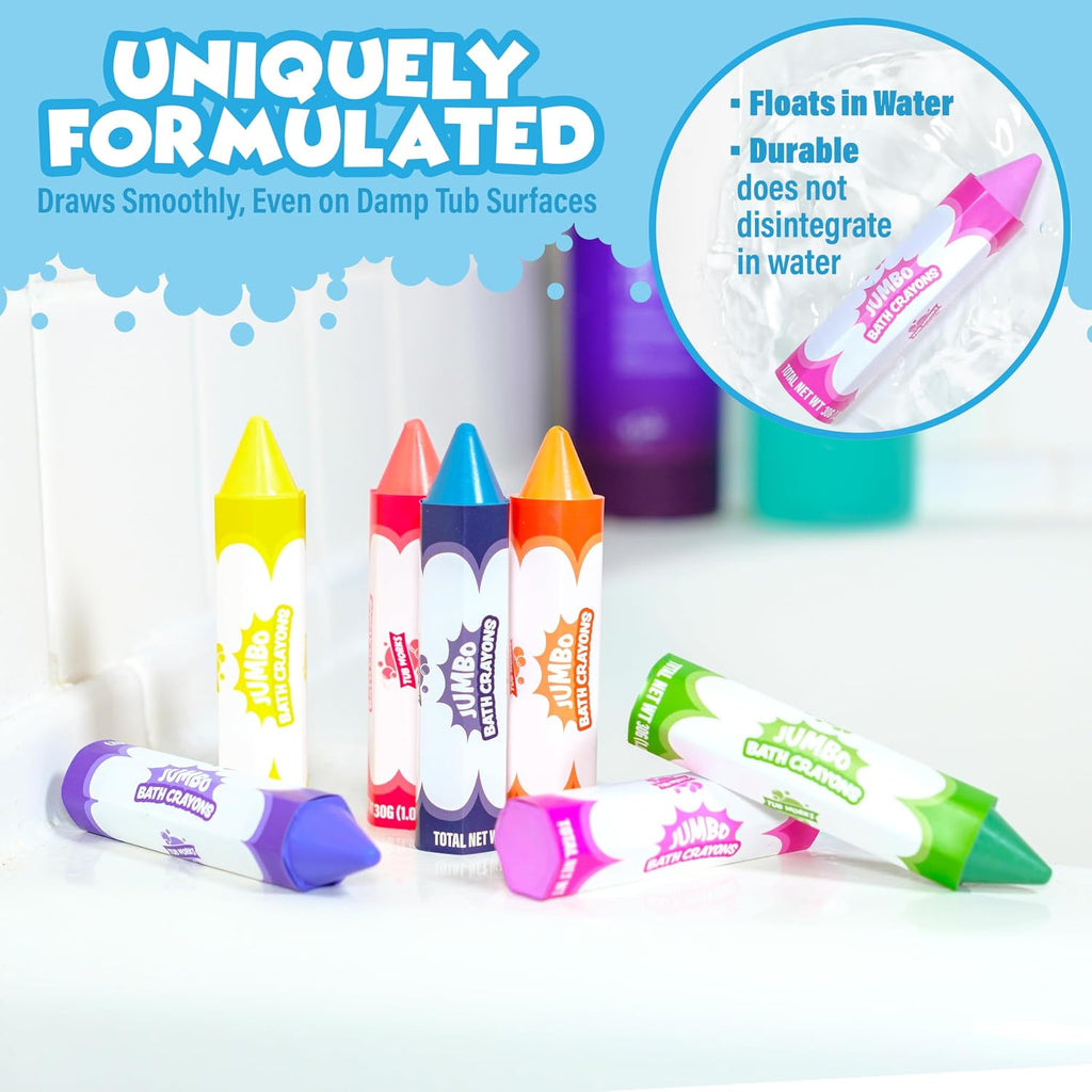 Smooth Jumbo Bath Crayons Bath Toy | Nontoxic, Washable Bath Crayons for Toddlers & Kids | Unique Formula Draws