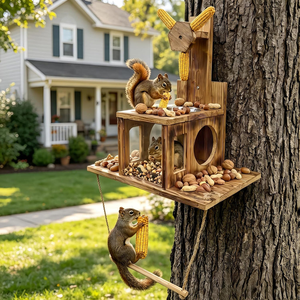 Multifunctional Squirrel Feeder with 3 Ears Spinner Corn Cob Holder