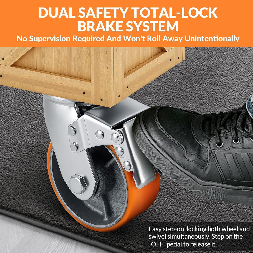 5" Caster Wheels, Heavy-Duty Casters Set 4 - Total Locking with Swivel | 4200 LBS Load, Non-Marking Polyurethane on