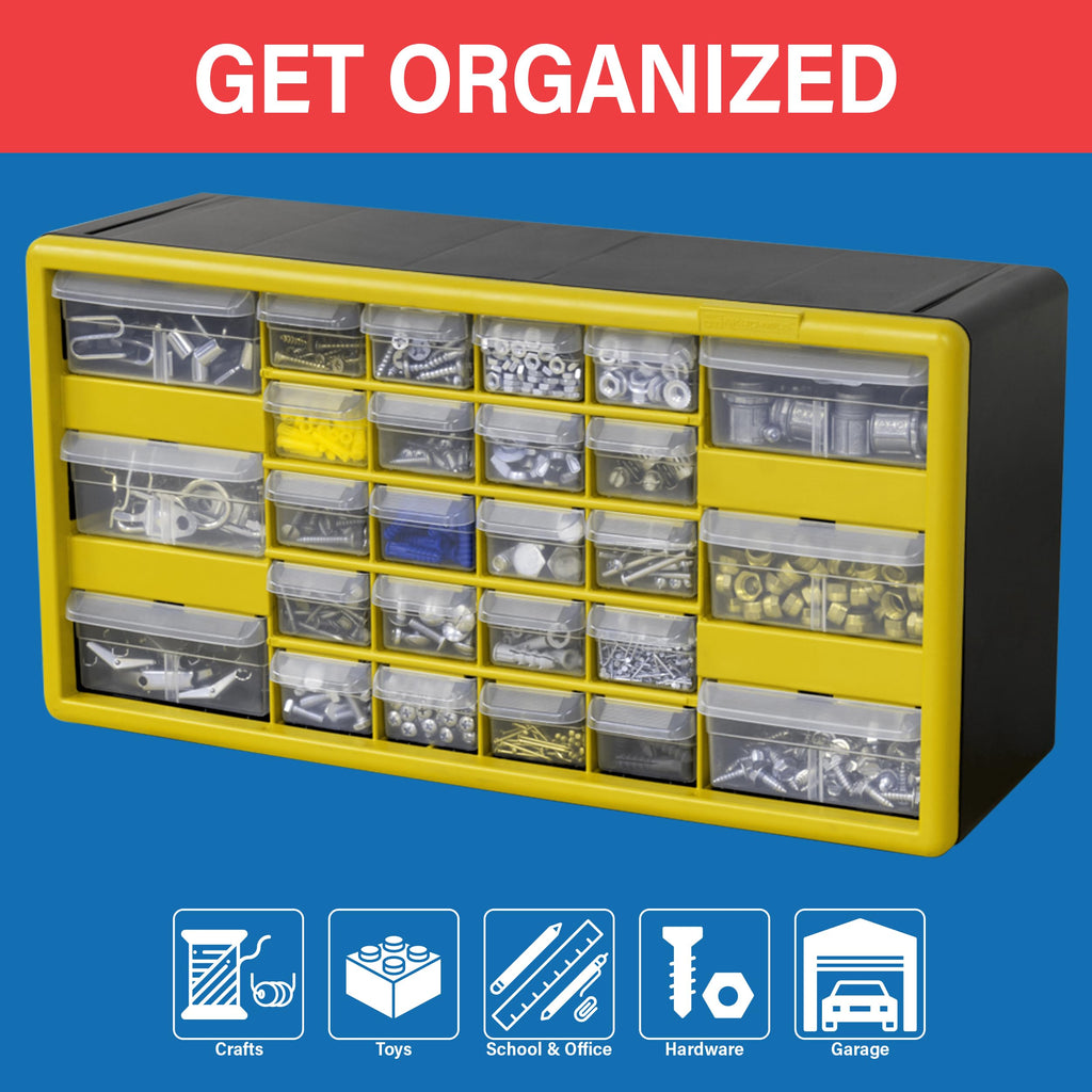 26-Drawer Plastic Storage Cabinet, 20"W x 6"D x 10"H, Black