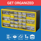 26-Drawer Plastic Storage Cabinet, 20"W x 6"D x 10"H, Black