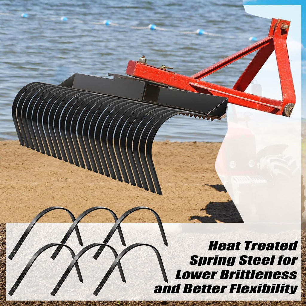 6 Pack Rock Rake Tines 1" x 5/16" Landscape Rake Tine One Bolt Mount Replacement Heat-Treated Clam Tines for Tractor