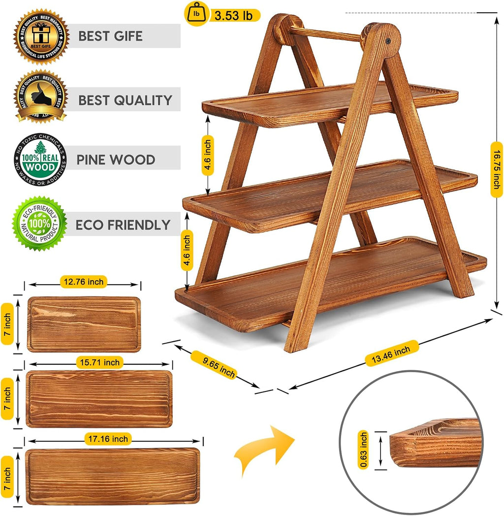 Extra Large Wood 3 Tier Serving Tray Three Tiered Cupcake Stand