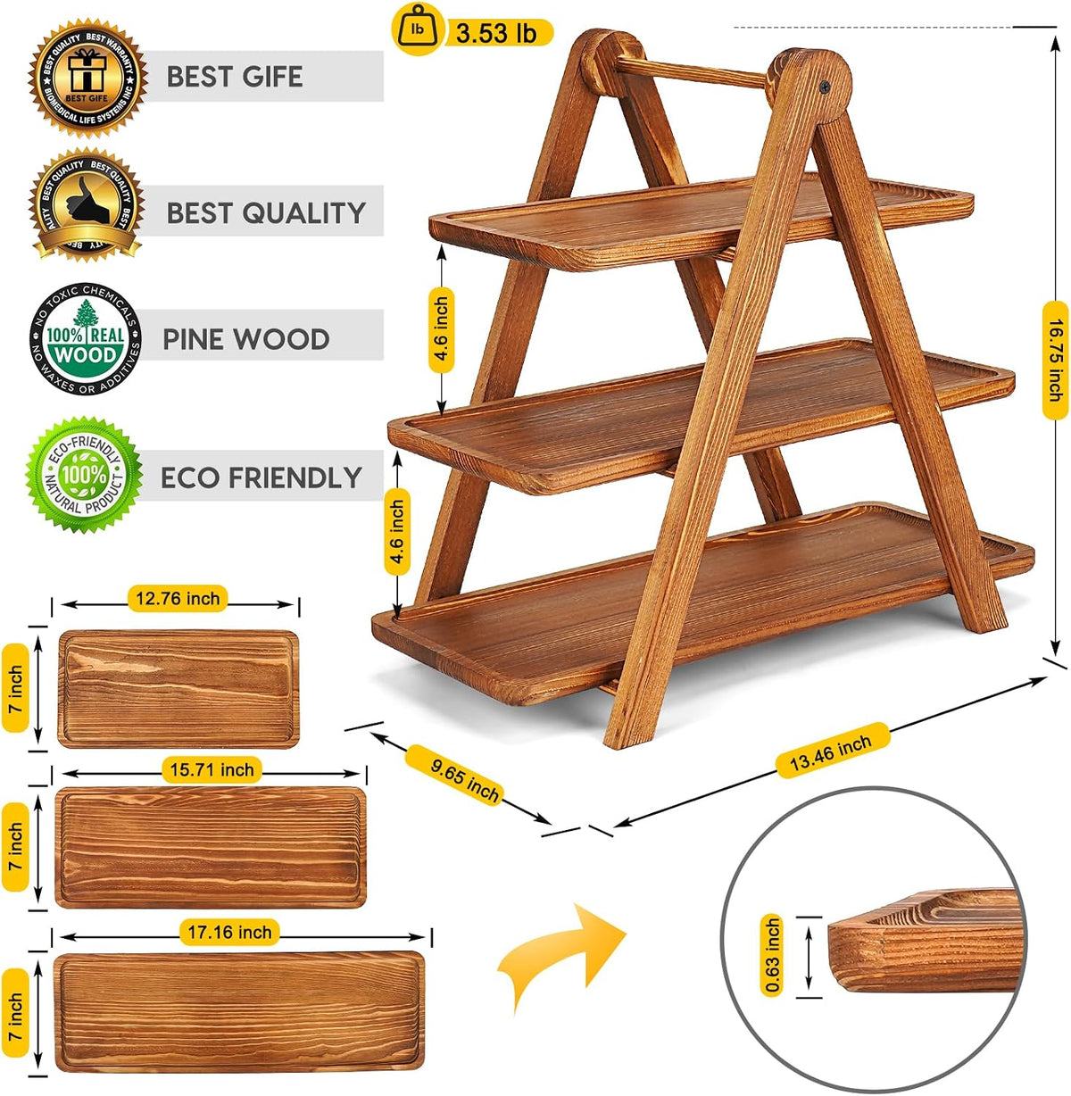 Extra Large Wood 3 Tier Serving Tray Three Tiered Cupcake Stand