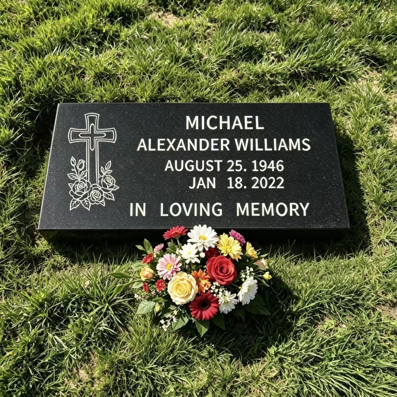 Black Granite Headstone Flat Grave Markers,Customized Granite headstones for Graves,Head Stones for Cemetery for Humans