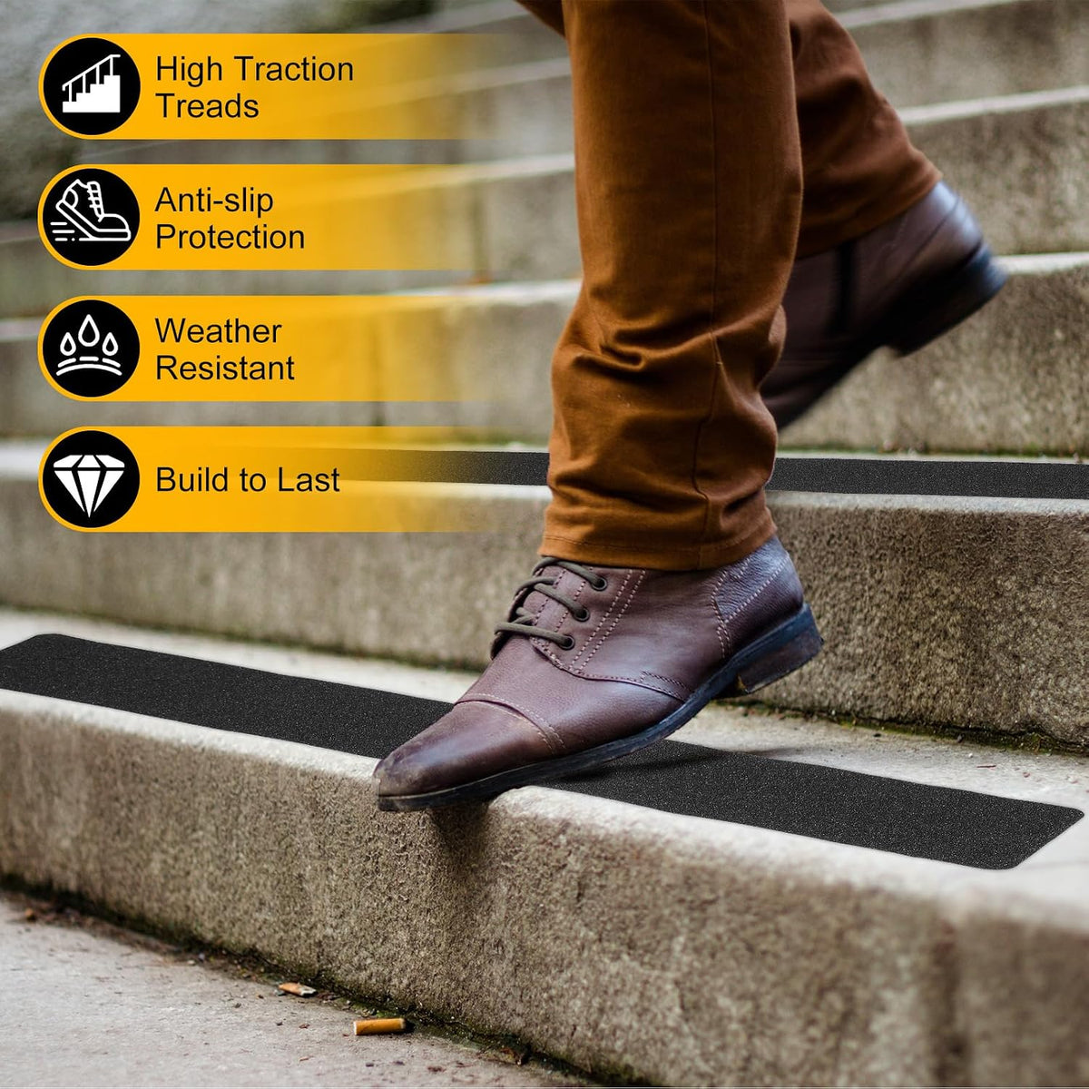10Pcs Outdoor Stair Treads 4"x24" Non-Slip Step Strips Grip Tape