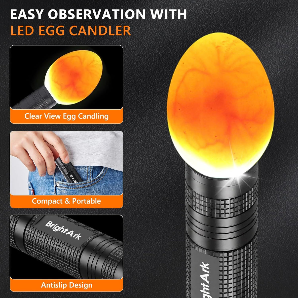 Egg Candler for Chicken Eggs, Rechargeable Bright Cool Light Egg Candler Tester for Chicken Duck Eggs, Handheld Egg