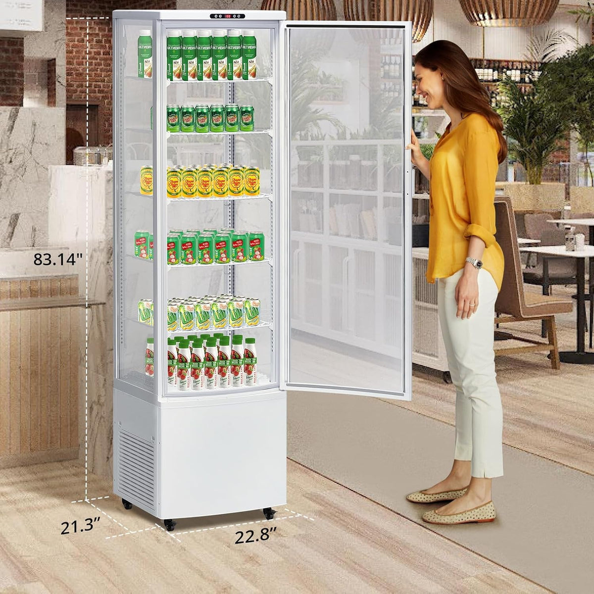 10.5 Cu.Ft Refrigerated Display Case, Floor-Standing Display Refrigerator with LED Light and Adjustable Shelves