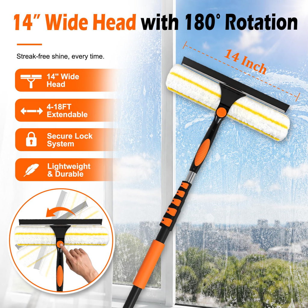 2-in-1 Window Squeegee, 18FT Window Cleaner Tool with 14" Head