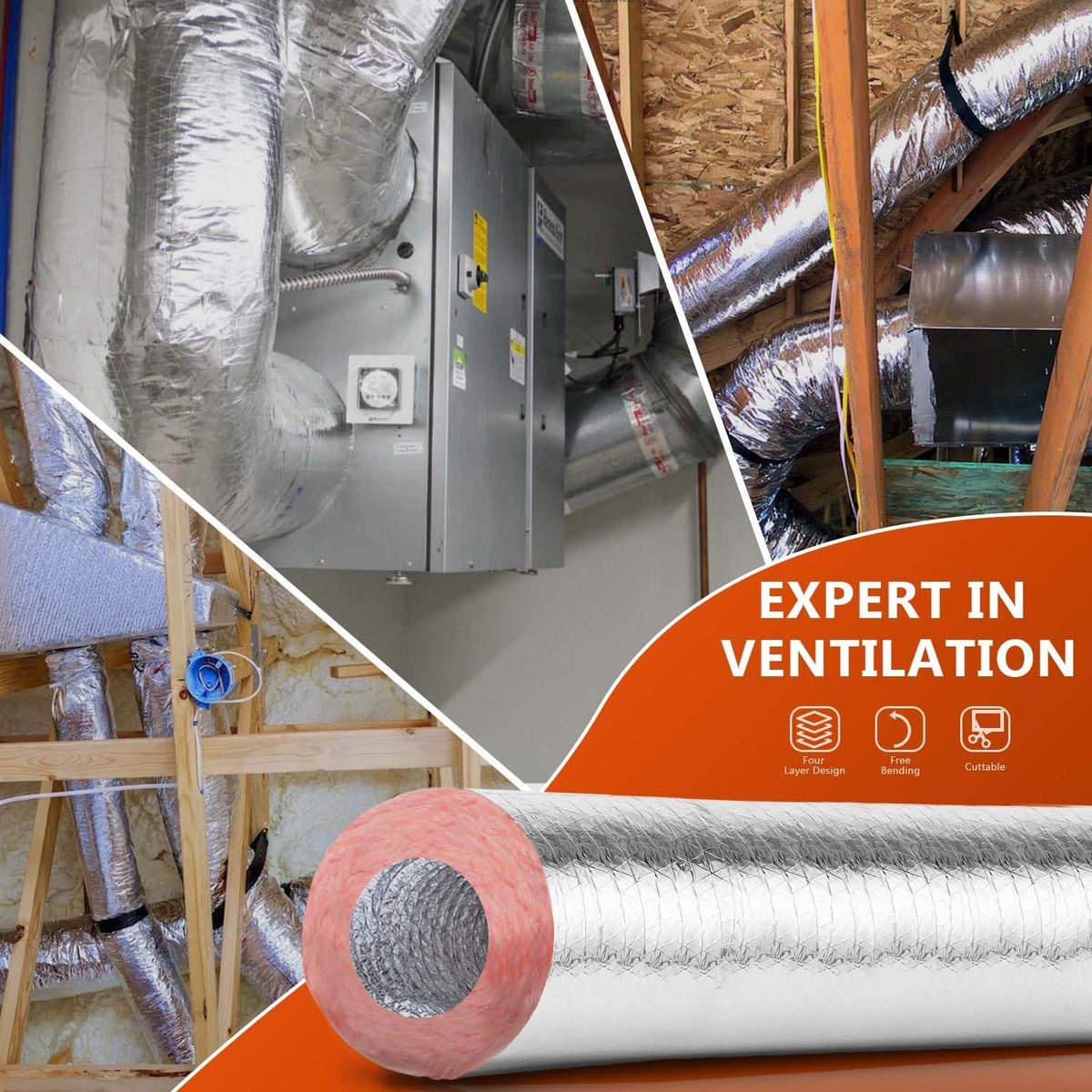 6" Insulated Flexible Duct R8, 25 FT HVAC Air Duct Hose | R8 insulation helps reduce heat loss and improve airflow
